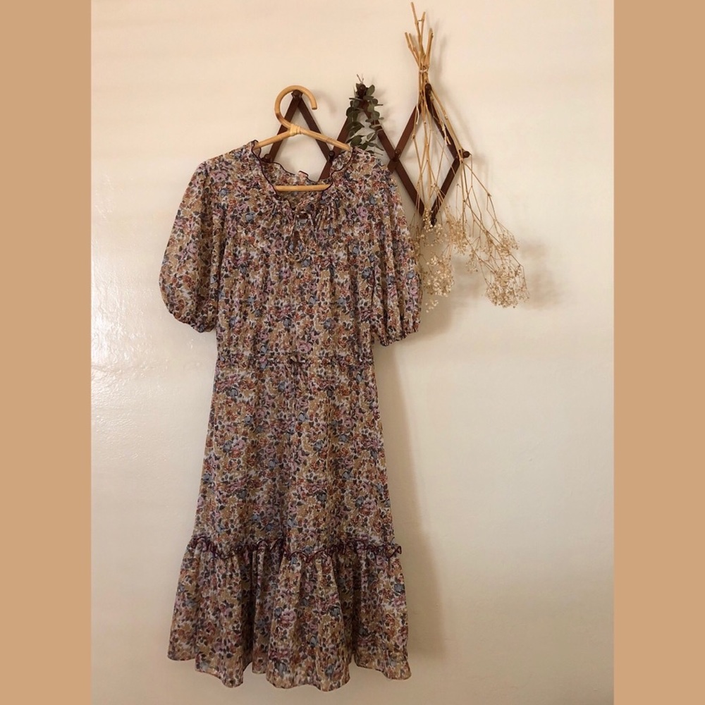 ❀VTG Just Choon Floral Puff Prairie Dress M